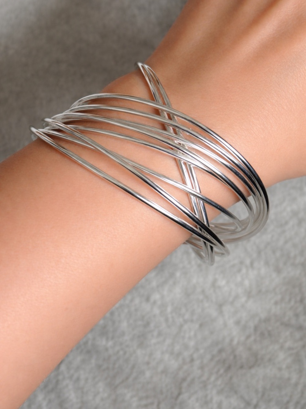 Sterling Silver Multi-Band Women’s Bangle Bracelet set of 10 - Picture 7 of 9